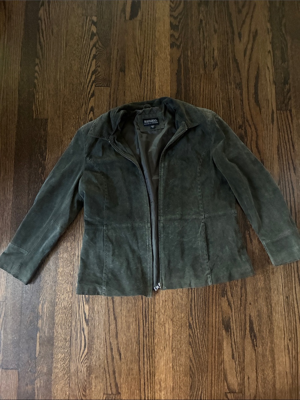 Bernardo Olive Green Suede Zip-Front Jacket